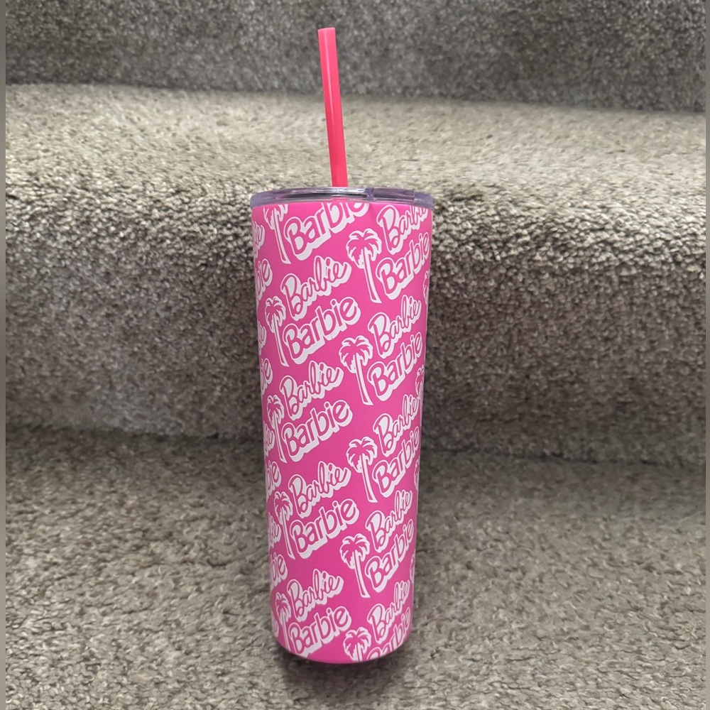 Barbie tumbler by Dragon Glassware 
Comes with removable lid & pink straw